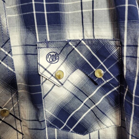 Wrangler Men's Extra Large Blue White Plaid Button Front Longsleeve Shirt - Picture 6 of 8